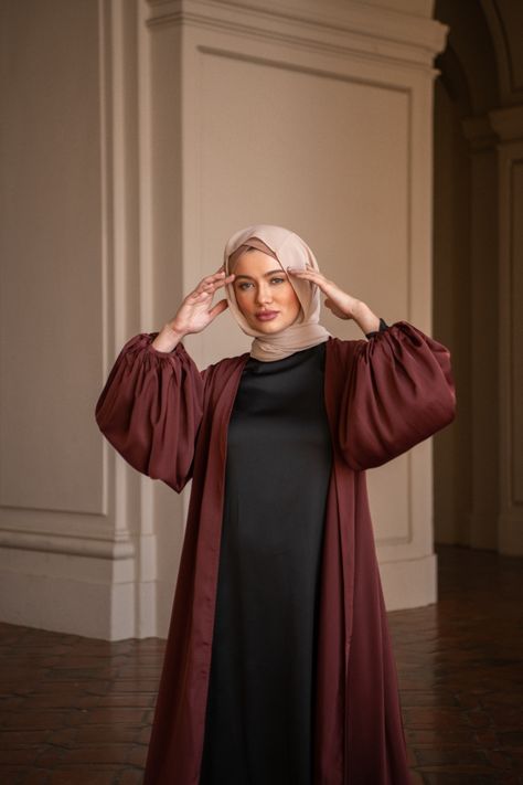 Discover autumnal hues and timeless transitional staples in our Autumn Breeze 22 collection Balloon Sleeve Abaya, Silk Abaya Designs, Abaya Sleeves Design, Abaya Sleeves, Red Abaya, Wrap Abaya, Formal Abaya, Abaya Aesthetic, Satin Abaya