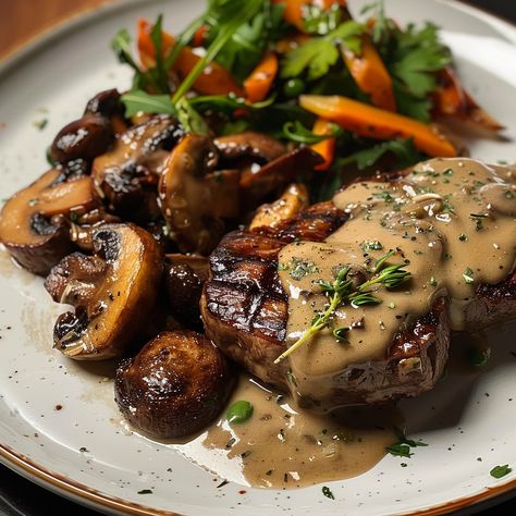 Disfruta de nuestra receta de Filete de Res con Champiñones, jugoso filete con una cremosa salsa de champiñones. Fácil de preparar y perfecto para cualquier ocasión. Bernaise Sauce Recipe Filet Mignon, Mushroom Sauce For Filet Mignon, Filet Mignon Aesthetic, Filet Mignon With Gorgonzola Sauce, Filet Mignonette Roast, Gf Thanksgiving, Meat Lovers, Foodie Recipes, Meat Recipes