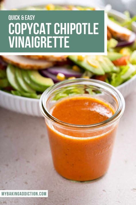 Chipotle Vinaigrette Dressing, Chipotle Salad Dressing, Chipotle Copycat Recipes, Chipotle Vinaigrette, Chipotle Recipes, Copycat Chipotle, Chipotle Dressing, Chipotle Bowl, Salad Dressing Recipes Homemade