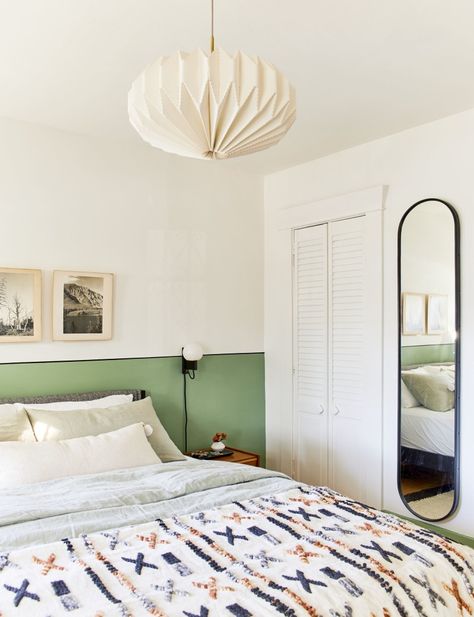 Don't have the money to spurge? Use paint to highlight the headboard. Check out Domino.com article to see how! Lime Popsicles, Breakfast Room Green, Faux Headboard, Rental Decorating Tips, Simple Bed Frame, Headboard Ideas, Bedroom Upgrade, A Dark Room, Custom Headboard