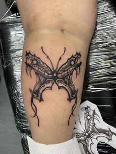 Snake Head Butterfly Tattoo, Rockstar Tattoo Ideas, Grunge Butterfly Tattoo, Grunge Tattoos For Women, Butterfly Snake Tattoo, Snake Butterfly Tattoo, Womens Neck Tattoos, Front Neck Tattoos Women, Rockstar Tattoos