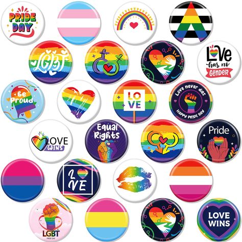 PRICES MAY VARY. What You Will Receive: the package contains 48 pieces of pride pins in 24 different designs, 2 pieces for each design, adequate enough to satisfy your various wearing, changing, decorative or sharing needs on different occasions Compact Size: our rainbow LGBTQ pins come in a size of about 1.57 inches/ 4 cm in diameter, portable in size, and light in weight, causing little burden on your hat or lapels, and will not make you feel uncomfortable when wearing, bringing a pleasant exp Lgbtq Pins, Pride Pins, Rainbow Flag, Party Accessories, Lapel Pins, Fashion Branding, Flag, Backpacks, Rainbow