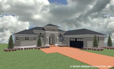 Prescott House Plan | Stock House Plans | Sater Design Collection Modern Mediterranean Homes, Mediterranean Style House, Mediterranean House Plan, Bungalow Style House Plans, Mediterranean Style House Plans, Ceiling Plan, House Plans One Story, Ranch House Plan, Custom Home Plans