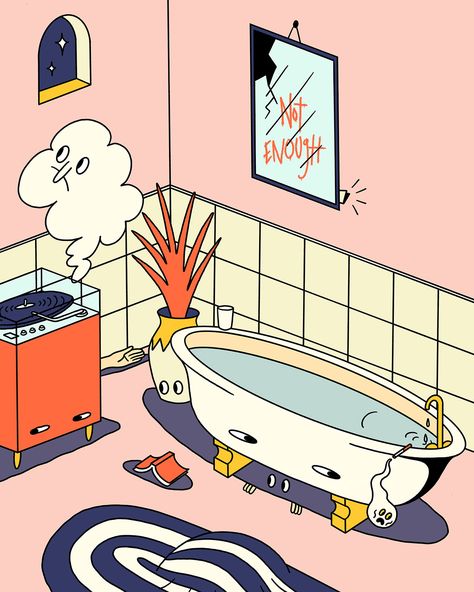 Random Illustrations Collection I on Behance Bath Illustration, Posca Art, Ligne Claire, Contemporary Illustration, Cute Illustration, 그림 그리기, Graphic Illustration, Digital Illustration, Art Inspo