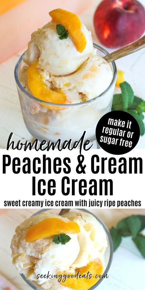 Low Sugar Homemade Ice Cream, Homemade Sugar Free Ice Cream, Keto Peach Ice Cream, Sugar Free Ice Cream Recipes, Peaches And Cream Ice Cream, Ninja Creami Fresh Peach Ice Cream Recipes, Healthy Peach Ice Cream, Peach Protein Ice Cream, No Churn Peach Ice Cream Recipes