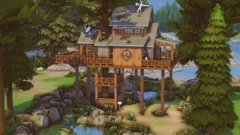 Sims 4 Victorian House, Sims 4 Beach House, Sims 4 Cottage, Building A Treehouse, Sims 4 House Plans, Sims 4 House Building, Sims 4 House Design, Casas The Sims 4, Sims Building