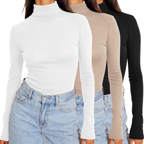 PRICES MAY VARY. Material: Made of 93%rayon 7%spandex.Super soft,breathable,comfortable and elastic, high-stretch fabric with a second-skin feel. Features:long sleeve shirts, comfy sexy mock turtleneck,tight and lightweight,light layer top,strench slim fit silhouette and solid color all-match. Design: Turtleneck design can perfect show your neck, super stretchy fit that accentuate all your best figure,women 's wardrobe essentials in fall and winter. Match: Perfect wear on its own,suitable for da Fall Fashion 2023, Trendy Winter, Turtleneck Shirt, Ladies Turtleneck Sweaters, Turtleneck Long Sleeve, Womens Turtleneck, Leggings Casual, Mock Turtleneck, Trendy Clothes For Women