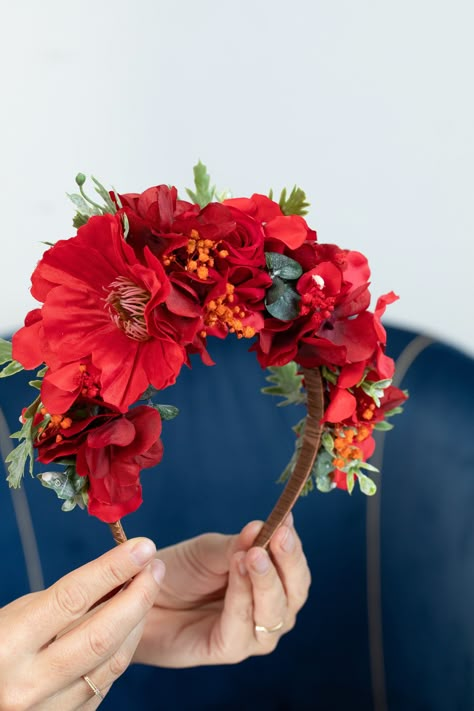 Red crown with earrings Frida Mexican Traditional Mexican accessories Women flower headband halo Gift headband Red bridal flower crown A wonderful idea for gifts for your loved ones. The set includes: Crown and earrings of your choice.  (You just need to follow the line where there will be a photo of the earrings you like) Your set will be sent in a white gift box :) which is very convenient if you want someone then give it :)You can find more of my fashion accessories in my store: https://olhah Mexican Crown Flower, Halloween Flower Crown, Frida Kahlo Headband, Mexican Flower Crown, Halo Halloween, Mexican Accessories, Headband Halo, Red Flower Crown, Diy Flower Crown