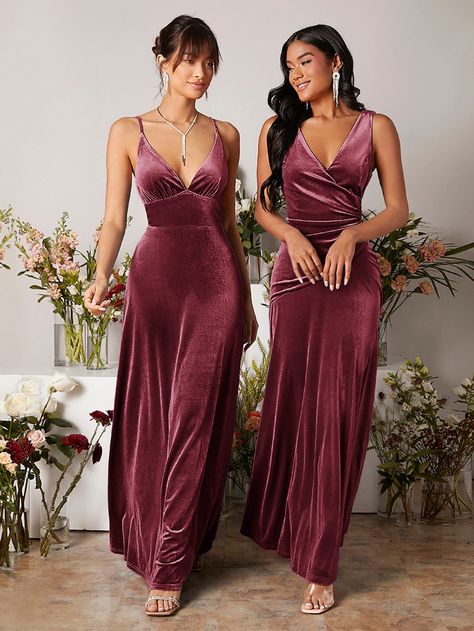 Redwood Glamorous  Sleeveless Velvet Plain A Line  Medium Stretch Fall/Winter Weddings & Events Velvet Wedding Guest Dresses, Velour Bridesmaid Dresses, Suede Bridesmaid Dress, Deep Red Purple Bridesmaid Dresses, Blush Velvet Bridesmaid Dresses, Maroon Velvet Bridesmaid Dresses, Pink Velvet Bridesmaid Dresses, Velvet Bridesmaid Dresses Fall Wedding, Tequila Wedding