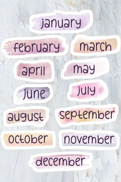 Months of the Year - Pastel Watercolor Headers - Stickers