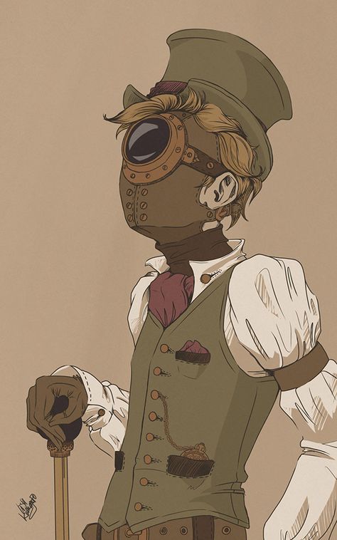 Steampunk Mask Art, Steampunk Mask Drawing, Steampunk Mask Design, Steampunk People Art, Steam Punk Concept Art, Steam Punk Character Design Male, Steampunk Clothes Drawing, Steampunk Anime Art, Steampunk Conductor