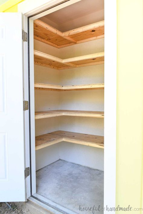 Closet Shelving Ideas Diy Storage, Shelves In Cupboard Storage Ideas, Simple Storage Shelves, Shelves In Storage Room, Updated Pantry Shelves, Boiler Room Storage Ideas, Hallway Closet Shelves, U Shaped Shelves In Closet, Diy Shelving Unit Storage