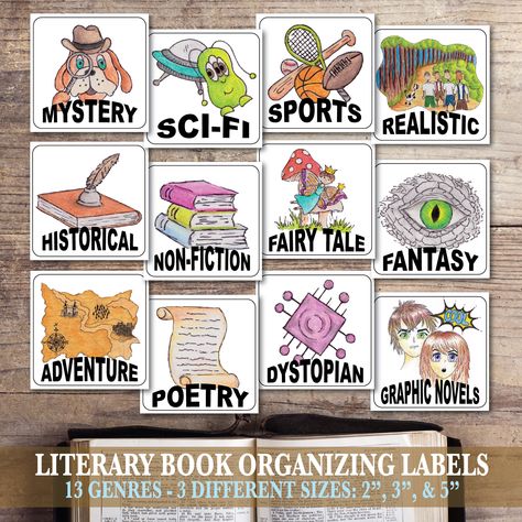 Book Genre Posters, History Of English Literature, Reading Genres, Genre Posters, Book Bin, Bin Labels, Genre Labels, Book Genre, Organizing Labels