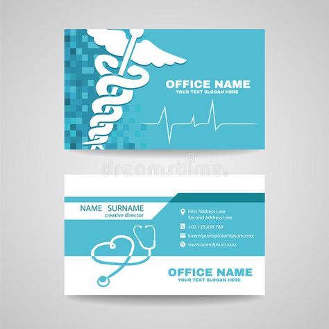 Illustration about Business card for Medical healthcare Caduceus , Stethoscope and Waves of the Heart on Soft Blue background vector design. Illustration of medical, nurse, mobile - 61548300 세련된 명함, Doctor Business Cards, Medical Business Card, Illustration Business Cards, Healthcare Business, Healthcare Logo, Medical Business, Graphic Design Business Card, Pharmacy Design