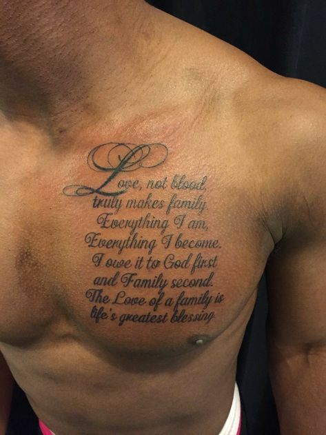 Chest Tattoo Bible Verse, Chest Script Tattoo, Chest Tattoo Script, Chest Tattoo Text, Chest Tattoo Writing, Chest Tattoo Ideas For Men, Chest Tattoo Quotes, Bible Quote Tattoos, Scripture Tattoos