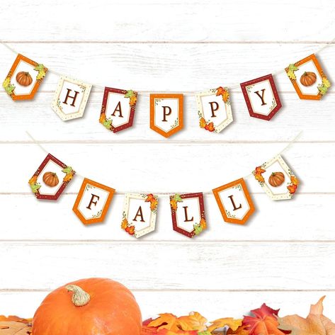 Amazon.com: Cheerland Fall Banner Set Happy Fall Pumpkin Leaf Bunting Flag Garland for Autumn Harvest Home Decor Thanksgiving Day Party Decoration - Pack of 2 : Home & Kitchen Fall Burlap Banner, Pumpkin Leaf, Thanksgiving Party Decorations, Fall Party Decorations, Harvest Celebration, Flag Garland, Fall Banner, Harvest Party, Bunting Flag