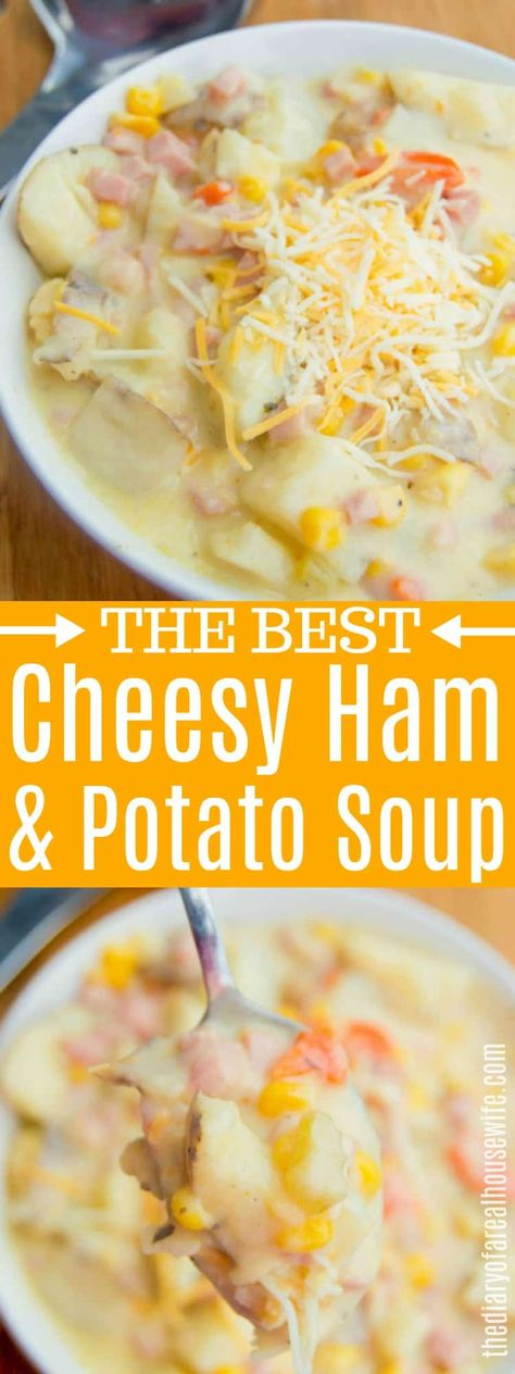 Cheesy Ham And Potato Soup, Soup Potato, Ham Soup Recipes, Cheesy Potato Soup, Ham And Potato Soup, Cheesy Ham, Ham Potato, Leftover Ham Recipes, Healthy Soups