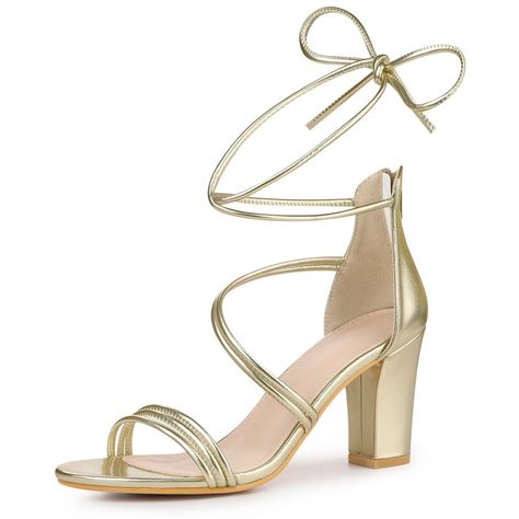 Let this strappy zipper sandal be the perfect complement to this summer and fall, with popular high heels, strappy zippers, and open toes. Well-paired with cocktail dresses and personalized sparkling earrings to complement your look. Match your clutch to your heart's content. Great to be a gift for your sisters or friends. Hoco Heels, Homecoming Accessories, Hoco Shoes, Sparkling Earrings, Homecoming Shoes, Heels Strappy, Gold Strappy Heels, Gold High Heels, Chunky Heel Sandals