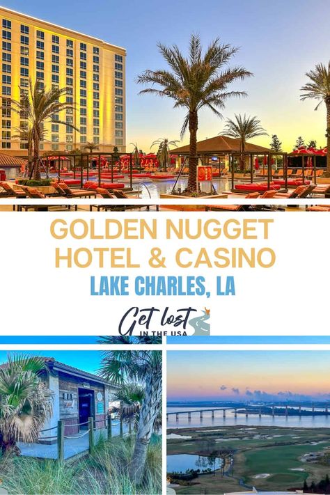 Escape to the Golden Nugget Lake Charles Hotel & Casino for the ultimate luxury getaway! Indulge in Southern hospitality while surrounded by stunning views of Lake Charles from the Vegas-style pool and private beach. Here's everything you need to know about the amenities, restaurants, entertainment and R&R at this luxury hotel in Lake Charles, Louisiana. Golden Nugget Lake Charles, Lake Charles Louisiana, River Hotel, Texas Beaches, 33rd Birthday, Golden Nugget, Vegas Style, Luxury Getaway, Lake Charles