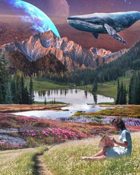 Surrealism Photography Landscape, Surreal Composite Photography, Surreal Art Space, Surreal World Art, Surreal Art Collage, Collage Nature Art, Landscape Photo Collage, Dream Scape Art, Landscape Gcse Art