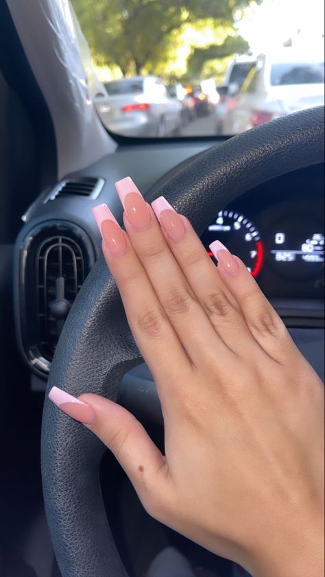 Pink French Nails Square Long, Basic Pink French Tip Nails, Light Pink French Tip Nails Acrylic Almond, Cute Pink Nails French Tip, Light Pink French Tip Nails Ballerina, Pink French Tip Nails Medium Length, Light Pink French Tips Coffin, Ballerina Nails Pink French, Pink French Nails Coffin