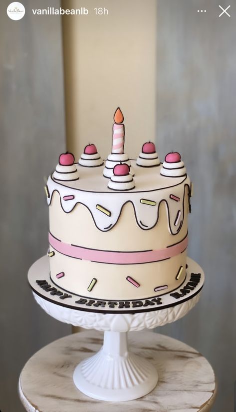 Cartoon Cake Ideas Birthday, Birthday Cake Aesthetic Pastel, Teenage Cake Ideas, Comic Cupcakes, Cartoon Cake Ideas, Fun Cake Designs, Animated Cake, Pastel Comic, Cartoon Cake Design