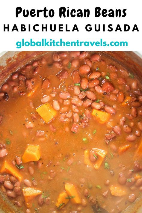 Habichuela Gui.sada is the perfect recipe to enjoy your Rice & Beans. Learn how to make authentic Puerto Rican Stewed Beans #beans #caribbeanrecipes #puertoricanfood Abichuela Guisada Puerto Rican, Puerto Rican Stewed Beans, Puerto Rican Red Beans Recipes, Red Beans Puerto Rican Recipe, Puerto Rican Recipes Beans, Pinto Bean Recipes Puerto Rican, Puerto Rican Pinto Beans, Puerto Rican Rice And Beans Recipe, Puerto Rican Habichuelas