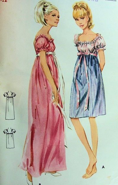 1960 empire nightgown, not terribly practical, but sure would feel a lot fancier spending the whole day in PJs if they looked like this! Diy Nightgown, 60s Nightgown, Crissy Doll, Vintage Maternity, Nightgown Pattern, Maternity Activewear, 60s And 70s Fashion, Sewing Lingerie, Fur Coat Vintage