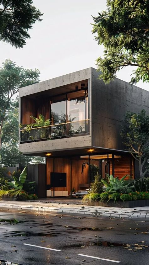 The image is a modern two-story house with a flat roof. The house is made of concrete and has a minimalist design ->> more details in ai-img-gen.com Minimal Small House, Concrete Modern House, Small Concrete House, Modern Concrete House, Flat Roof House Designs, Flat Roof House, Cottage Modern, Cast Concrete, Roof House