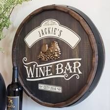 Wine Bar Barrel End Personalized Sign Grapes And Wine, Wine Barrel Decor, Wine Bar Sign, Custom Bar Signs, Barrel Decor, Wine Signs, Pub Signs, Coffee Wine, Oak Barrel