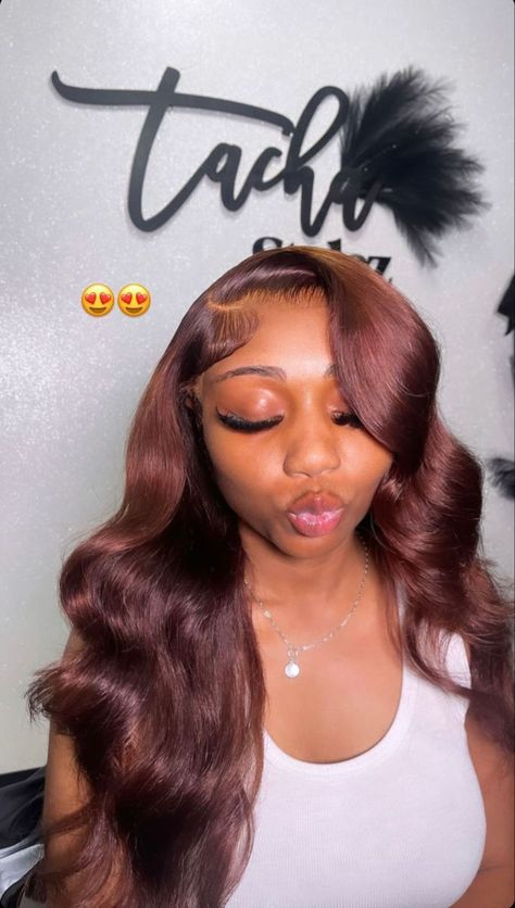 Colored Frontal Wigs Brown Skin, Colored Wigs For Black Women Dark Skin, Colored Wigs On Dark Skin, Wig Colors Black Women, Curly Hair Sew In, Frontal Wig Hairstyles, Lace Fronts, Wig Colors, Protective Hairstyles Braids