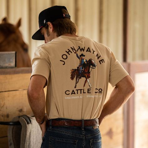 John Wayne Collection "John Wayne Cattle Co. on Back and Back and Logo on Pocket HT1700TN Urban Country Outfits Men, Ranch Outfit Men, Modern Country Mens Style, Modern Western Mens Outfits, Blue Collar Men Worker Outfits, Classic Cowboy Outfit, Mens Americana Fashion, Country Shirts Men, Stagecoach Outfit Men