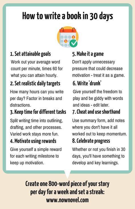 How to write a book in 30 days - tips for NaNoWriMo and beyond. How To Write A Book In 30 Days, Novel Writing Checklist, Write A Book In 30 Days, How To Right A Book Tips, Write A Novel In 30 Days, How To Write Novel, How To Start Writing A Book About Your Life, Write A Book How To Start, Writing A Book How To Start