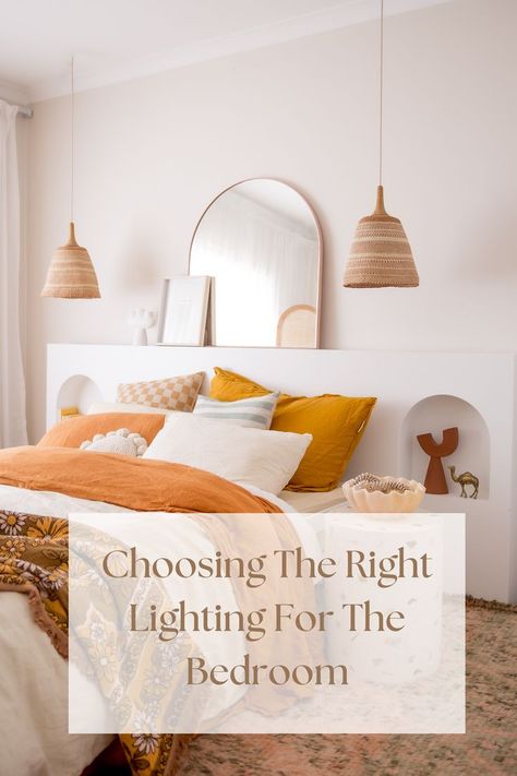 Image of bedroom pendant light with text 'Top considerations for lighting for the bedroom' Hanging Lights Over Bed, Light Pendant Bedroom, Hanging Bedside Pendant Lights, Hanging Night Stand Lights, Hanging Side Lamps Bedroom, Hanging Pendant Lights Bedroom Bedside, Bedside Lights Hanging From Ceiling, Pendant Nightstand Lights, Pendant Bedside Lights