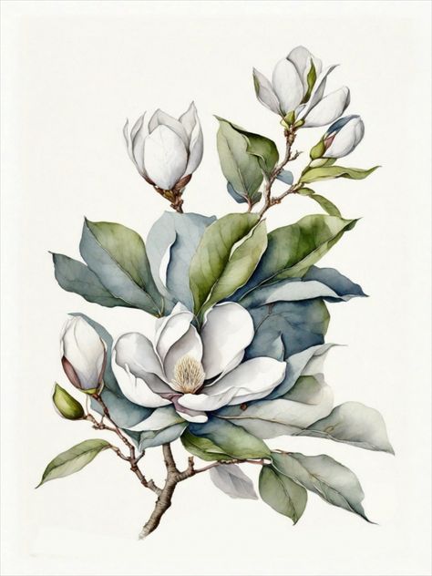 Beautiful Magnolia flower, Colors of blue and green, branches. digital download, wall art, wall art hanging, framed art, download, artwork wall art. colorul flowers, this could make a beautiful framed wall hanging Antique Wall Art, Magnolia Branch, Southern Magnolia, Spam Mail, Flower Colors, Wall Art Botanical, Flower Sketches, Magnolia Trees, Mom Art