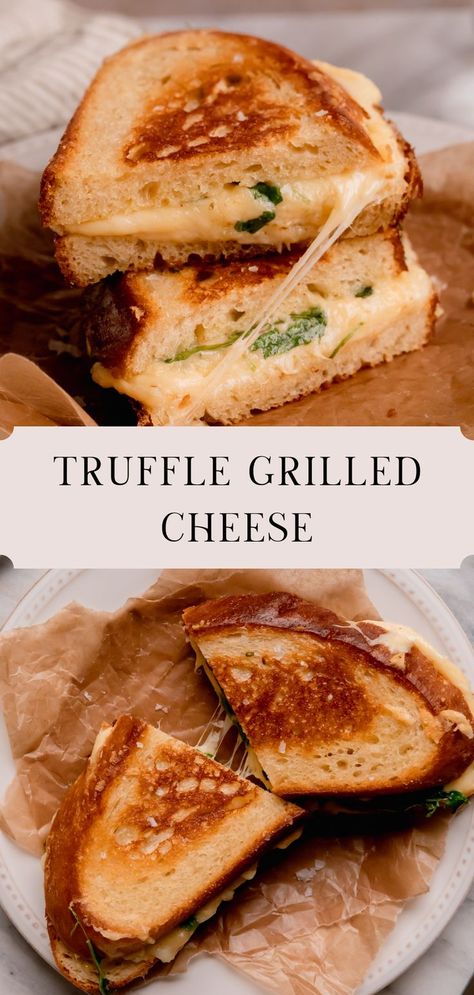 Truffle grilled cheese sandwich. Truffle Food Recipes, Truffle Oil Grilled Cheese, Truffle Grilled Cheese Recipe, Grilled Cheese Gouda, Truffle Recipes Savory, Recipes With Truffle Butter, Recipe With Truffle Oil, Truffle Cheese Recipe, Truffle Recipe Dinner