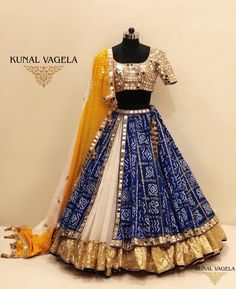 White Blue Bandhani Mirror Work Lehenga. #Frugal2Fab घाघरा चोली, Bandhani Lehenga, Garba Dress, Mirror Work Lehenga, Choli Dress, Navratri Dress, Bandhani Dress, Indian Outfits Lehenga, Lehnga Dress