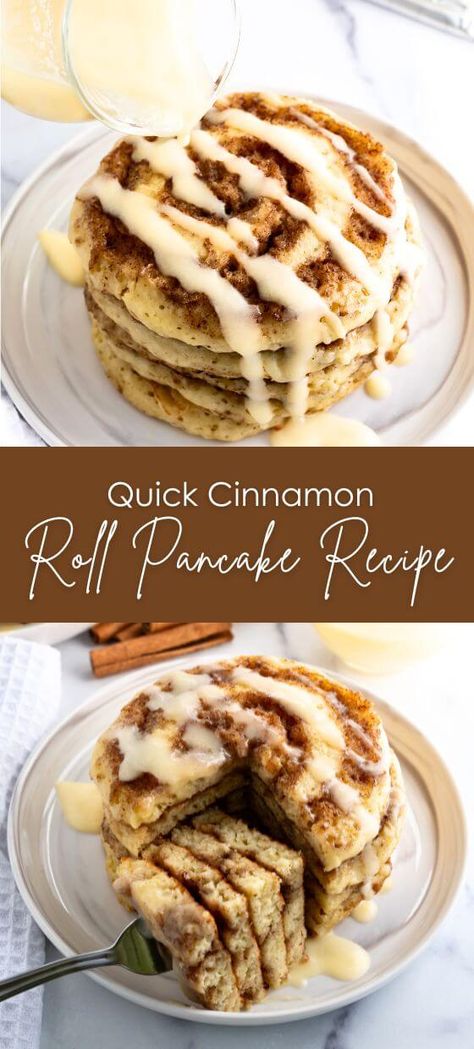 Quick Cinnamon Roll Pancake Recipe Cinnoman Roll Pancake Recipe, Easy Cinnamon Roll Pancakes, Marry Me Pancakes, Cinnamon Toast Pancakes, Cinnamon Roll Toast, Pancake Add In Ideas, Cinnamon Pancakes Easy, Scrambled Pancakes Recipe, Simple Breakfast Recipes Easy