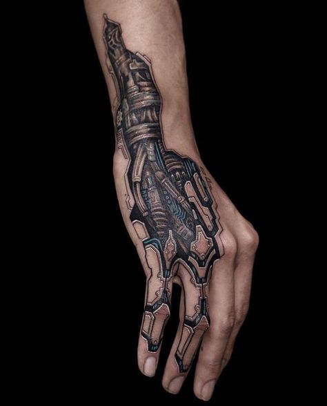 Terminator Hand Tattoo, Mechanical Finger Tattoo, Steampunk Hand Tattoo, Mechanic Arm Tattoo, Robotic Tattoo Design, Biotech Tattoo, Computer Tattoo Ideas, Circuit Tattoo Design, Cyberpunk Back Tattoo