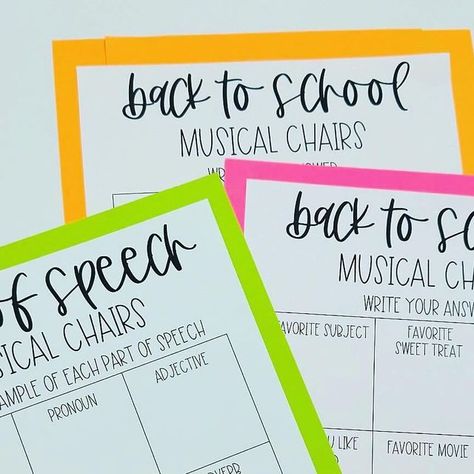 Joanne Miller on Instagram: "The back to school templates would be the PERFECT time to introduce and set expectations for this year long activity and a great way for you and your students to get to know each other! I recently added these three templates (parts of speech and two for back to school), download again if you already own the resource. 

🌟 Swipe to see it in action! 

Musical Chairs with a twist!! We use this at least once a week for review and my students love it! It gets them up and moving and requires ALL students to be engaged and participate. 

Students move around the room to the music and when the music stops, they fill in a box at the nearest paper (each desk has the same template). This continues until all boxes are filled. This is a great review activity, and holds all Musical Chairs With A Twist, Back To School Templates, Musical Chairs, School Template, Notes Page, Review Activities, Parts Of Speech, Stressed Out, Anchor Charts