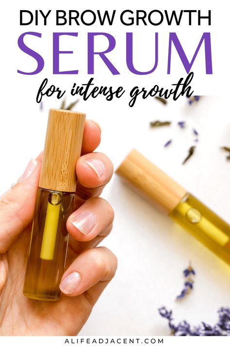 Natural homemade brow growth serum in a glass tube with bamboo lid. Text overlay: DIY eyebrow growth serum for intense growth. Diy Eyebrow Growth Serum, Homemade Lash Serum, Eyebrow Growth Remedies, Eyebrow Oil, Regrow Eyebrows, Eyebrow Growth Oil, Diy Eyelash Growth Serum, Diy Eyebrow, Eyebrow Hair Growth