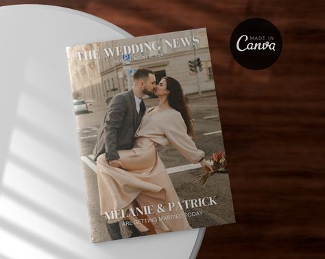 Wedding Magazine Template, Folded Wedding Program Template, Magazine Wedding Day Program Template, Wedding Infographic, Canva Template Magazine Wedding Program, Wedding Magazine Template, Wedding Day Program, Wedding Booklet, Fun Wedding Programs, Wedding Wording, Wedding Infographic, Unique Wedding Programs, Wedding Newspaper