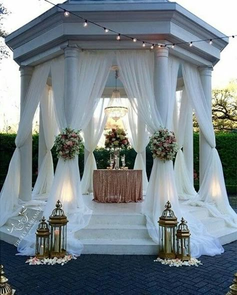 Gazebo Drapes, Gazebo Wedding Ceremony, Gazebo Wedding Decorations, Wedding Gazebo, Gazebo Decorations, Gazebo Wedding, Strictly Weddings, Wedding Altars, Outdoor Wedding Decorations