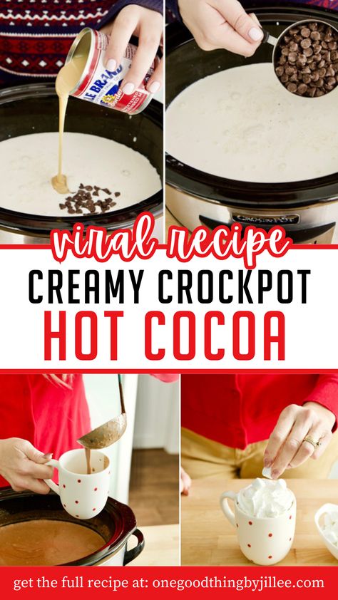 making of crockpot hot chocolate Chocolate Milk Hot Chocolate Crock Pot, Christmas Crockpot Hot Chocolate, Hot Cocoa In Crockpot Easy, Slow Cooker Hot Cocoa Recipe, Recipe For Hot Cocoa, Hot Chocolate Recipes Slow Cooker, Crock Pot Hot Chocolate Bar, Hot Cocoa Recipe Crock Pot Easy, Dairy Free Hot Cocoa Recipe