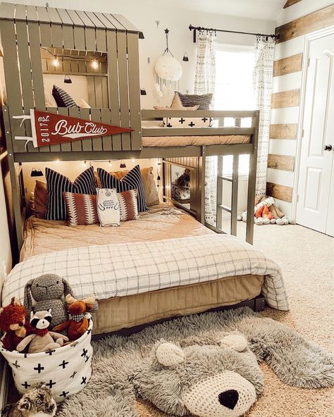 Boys Room With Bunk Beds, Room With Bunk Beds, Bunk Beds For Boys Room, Shared Boys Rooms, Bunk Bed Room, Bunk Beds Boys, Bunk Bed Rooms, Kid Bedrooms, Boys Shared Bedroom