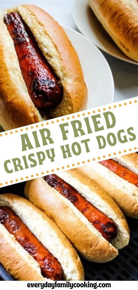 Air Fryer Hot Dogs, Fried Hot Dogs, New Air Fryer Recipes, Air Fryer Recipes Snacks, Hot Dogs Recipes, Air Fryer Cooking Times, Cooks Air Fryer, Air Fried Food, Air Fryer Oven Recipes