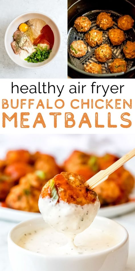 Buffalo Chicken Meatballs are a delicious twist on traditional meatball recipes. Better yet, they’re healthier and are ready in only 20 minutes! Chicken Meatballs Keto, Spicy Chicken Meatballs, Meatballs Keto, Chicken Meatballs Healthy, Air Fryer Buffalo Chicken, Ground Chicken Meatballs, Buffalo Chicken Meatballs, Chicken Meatball Recipes, Air Fryer Recipes Chicken