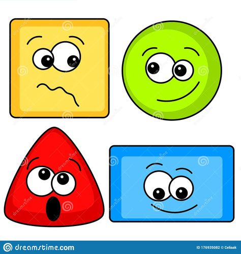 Illustration about Square, circle, triangle and rectangle basic geometric shapes with cartoon faces, expressing emotions like surprise, hapiness, fear. Illustration of happy, icons, emotions - 176935082 Cartoon Face Shapes, Anger Drawing, Square Cartoon, Square Circle Triangle, Circle Cartoon, Rectangle Face Shape, Rectangle Drawing, Basic Geometric Shapes, Rectangle Face