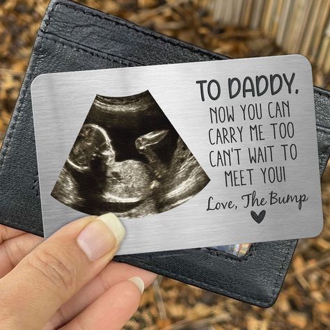 Celebrate the anticipation of fatherhood with the "To Daddy Now You Can Carry Me Too From Bump" Personalized Photo Aluminum Wallet Card. This special wallet card is a perfect gift for an expecting dad, making it an ideal Daddy to Be gift or a thoughtful present for a new dad. The personalized touch adds sentimentality, Father’s Day Gift Ideas For Dad To Be, Father’s Day Gift For Expecting Dads, Father To Be Fathers Day Gift, Cute Ways To Announce Pregnancy To Daddy, Tell Husband We Are Pregnant, Daddy To Be Gift Ideas, Cute Pregnancy Announcement For Parents, Father To Be Gift Ideas, Cute Ways To Announce Pregnancy