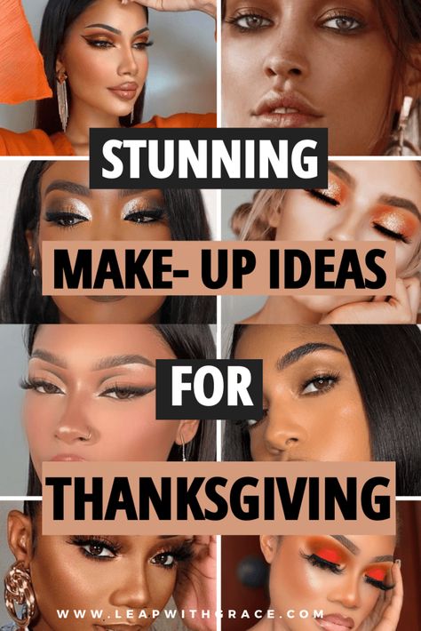 Makeup Ideas for Thanksgiving: Create the Perfect Holiday Look Autumn Make Up, Thanksgiving Makeup Look, Thanksgiving Makeup Looks, Thanksgiving Hairstyles, Night Autumn, Thanksgiving Makeup, Ideas For Thanksgiving, Autumn Makeup, Minimal Makeup Look